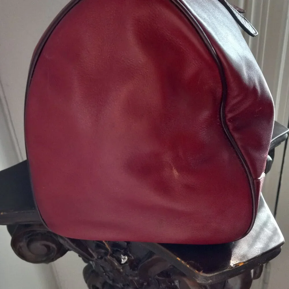 VINTAGE 80S 90S CROUCH & FITZGERALD BURGUNDY LEATHER BARREL PURSE BAG - Picture 6 of 9